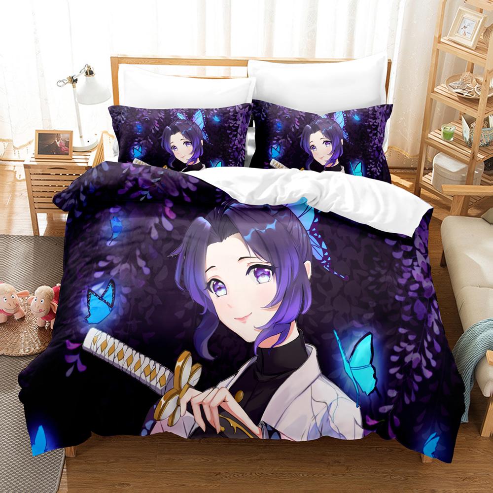 

3D Print Kochou Shinobu With Bed Linen Anime Demon Slayer Bedding Collection 200X200 Teens Boys Twin Single Queen King Full Duvet Cover Collections cot size 70x133cm