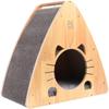 Triangular Solid Wood Cat Scratching Bed with Corrugated Paper and Toys