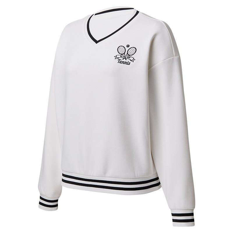 

Autumn Winter Tennis Clothes Women s Sports T-shirt Loose Long-sleeved Slimming Casual Top Contrasting Sweater Sweatshirt Spring XL білий
