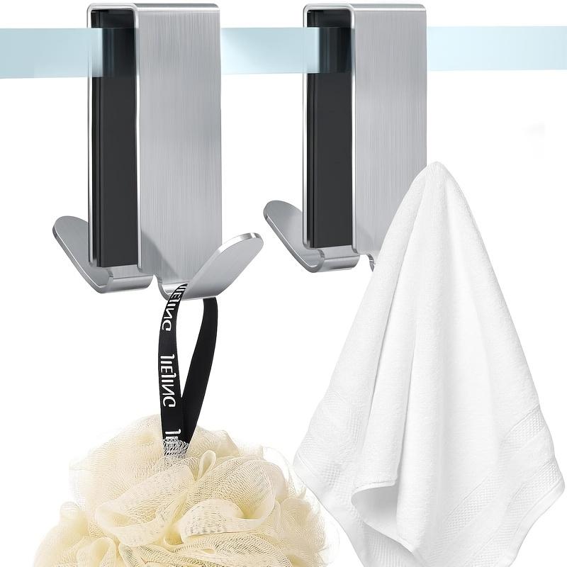 2/4Pcs Pack Shower Door Hooks Casual Style Easy Install Door Mount Hangers for Bathroom Glass Doors No-Drill Adhesive