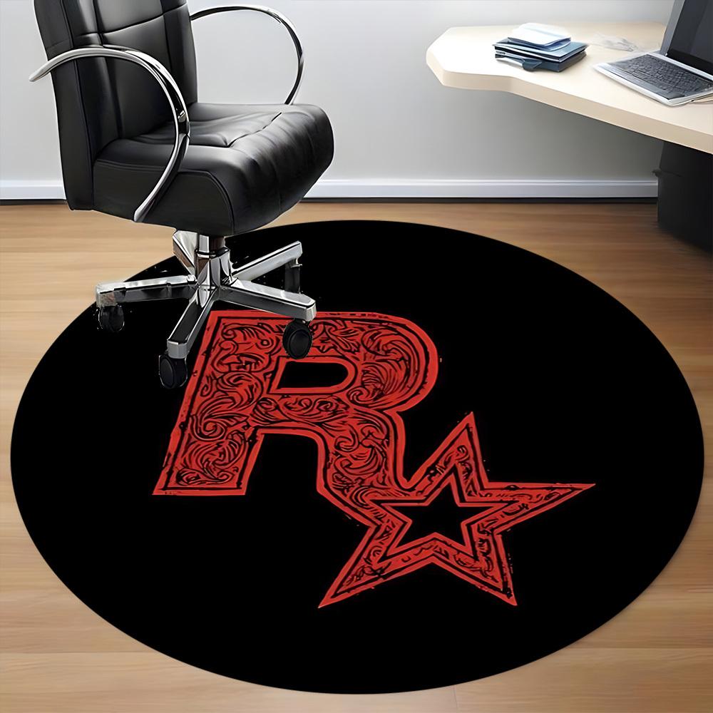 1pz Tappeto Rotondo Ufficio Logo Rockstar Games, Tappetino Interno Adatto per Ufficio, Sotto Sedie da Ufficio Camera da Letto Soggiorno Decorazioni per la Casa, Decorazione Stanza