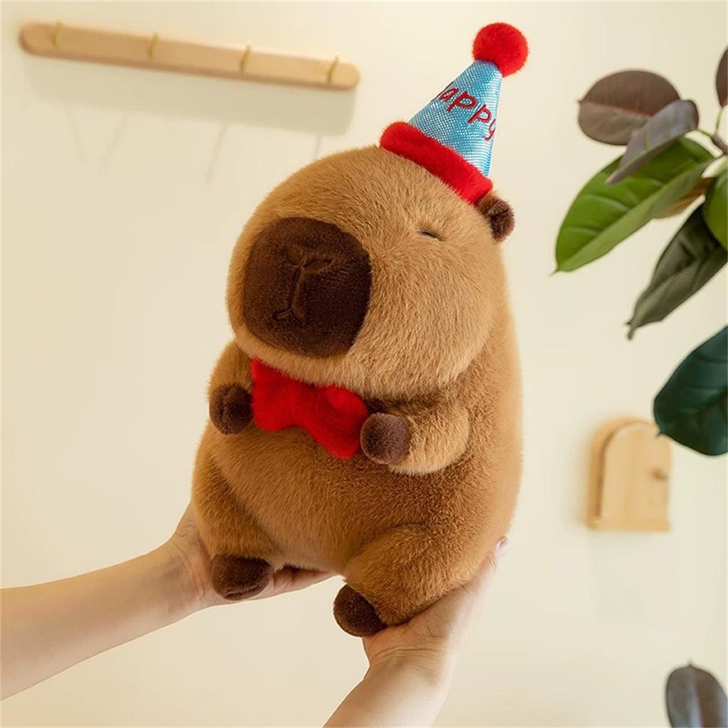 Soft Plush Capybara Stuffed Animal with Party Hat and Bow Tie Birthday Gift Stuffed Toy for Kids and Collectors