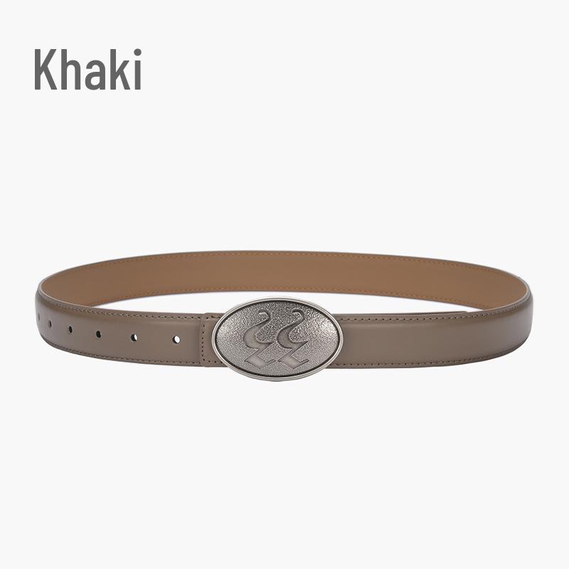 Korean Style Women's Antique Leather Belt with Oval Silver Buckle - Simple Cowhide Waist Belt for Ladies' Jeans and Shirts