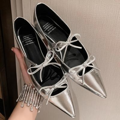 Retro Pointed Single Shoe Female Bowknot Flat Bottom 2024 New Fashion Casual Simple All-match Mary Jane Women Shoes Autumntime