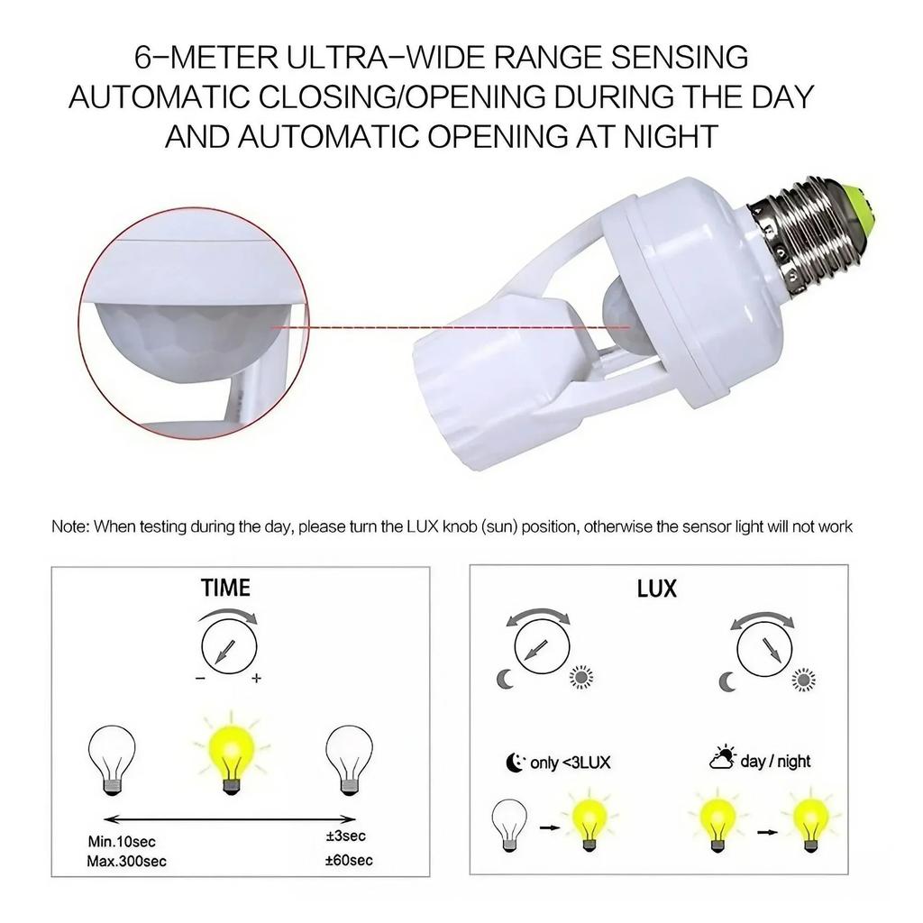 E27 LED Lamp Holder Adjustable Infrared Sensor Light Control Time Delay Switch Smart Home Lighting Fixture
