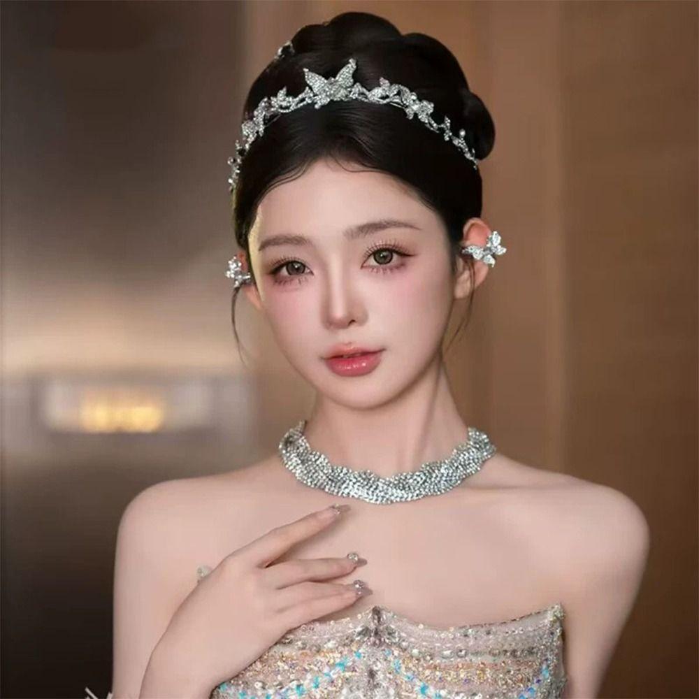 Bride Headdress Butterfly Crystal Tiara Set Sparkling Wedding Jewelry Suit Wedding