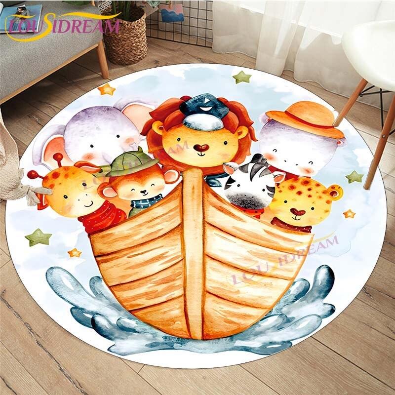 Cute Fox Elephant Printed Round Carpets Fashion Home Cartoon Round Floor Mat Children Rug for Room Baby Play Mat Room Round Rugs