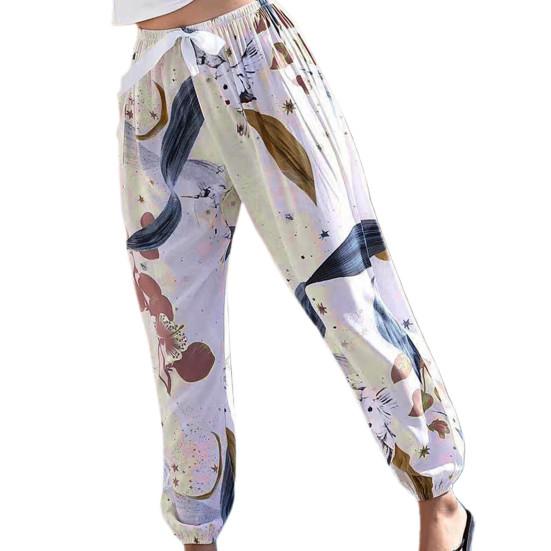 

Женские летние шаровары с эластичной резинкой на талии, широкие брюки с цветочным принтом, пляжные брюки, повседневные брюки для отдыха и путешествий