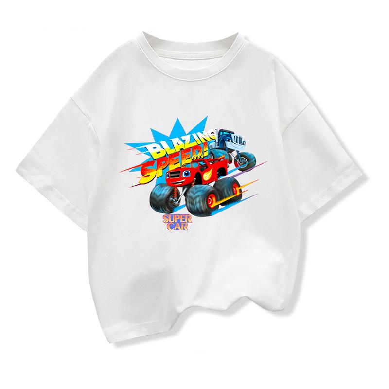 Summer Boys' Clothing Flame Monster Robot Children's Clothing T-Shirt Short Sleeve Shirt