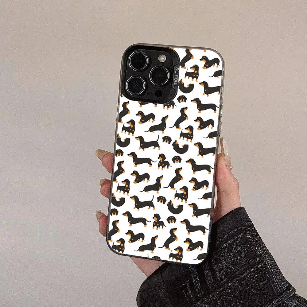 Dackel Hunde Handyhülle Für IPhone 17 16 15 14 13 12 11 XS XR X Pro Max Plus Farbige Silberbeschichtete Hülle