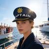 Breathable Captain Hat with Embroidery and Letter Design Marine Hat for Adult Youth Halloween Party Cosplay Headpiece