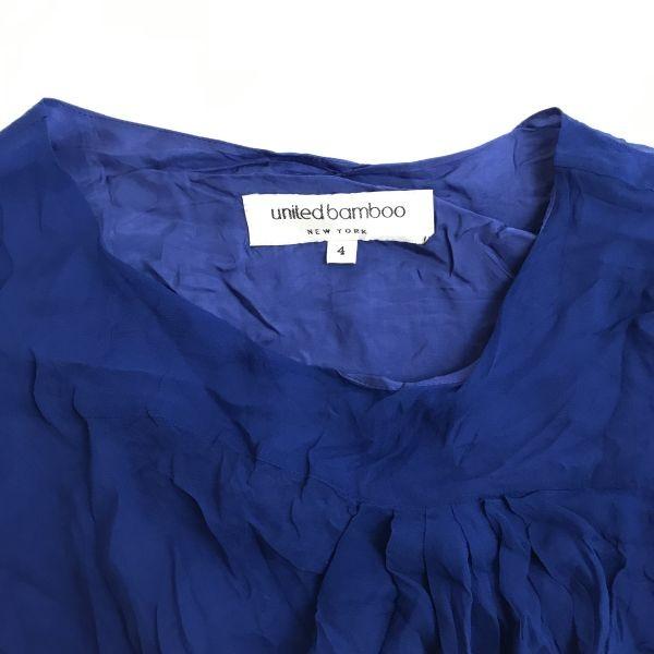 Made in Japan UNITED BAMBOO 100% Silk Sheer Dress 4 Blue Tops Shirts cBH628(USED)