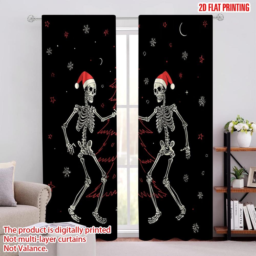 

2pcs,2D plane printing Print Curtains Dancing Skeletons in Santa Hats Versatile 100% Polyester (without rod) Gifts for Bedroom, 52.50 × 116.00 cm 2 pcs