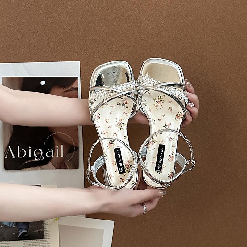 French fairy style bow with high-heeled sandals female 2025 summer new versatile skirt open-toed sandals