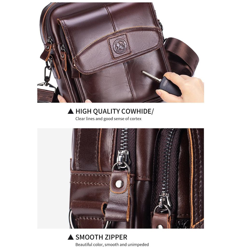 Men Genuine Leather Crossbody Backpack for Business and Commuting, Large Capacity