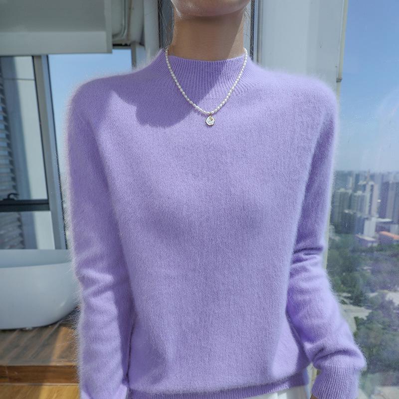 Cozy Mink Velvet Knitted Turtleneck Sweater - Soft, Warm, Loose-Fit for Autumn/Winter