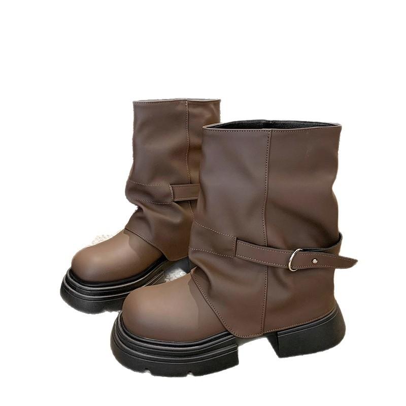 Brown platform Martin boots women's 2025 new spring and autumn heightening trouser boots British style Maillard short boots