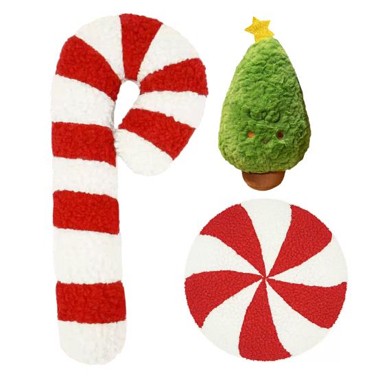 Χριστουγεννιάτικο Μαξιλάρι Καραμέλας Διακοσμητικό Μαξιλάρι Ρίψης σε Σχήμα Μπαστουνιού Καραμέλας Χαριτωμένο Βελούδινο Μαξιλάρι Μέντας για Καναπέ Σαλόνι Χριστουγεννιάτικη Διακόσμηση