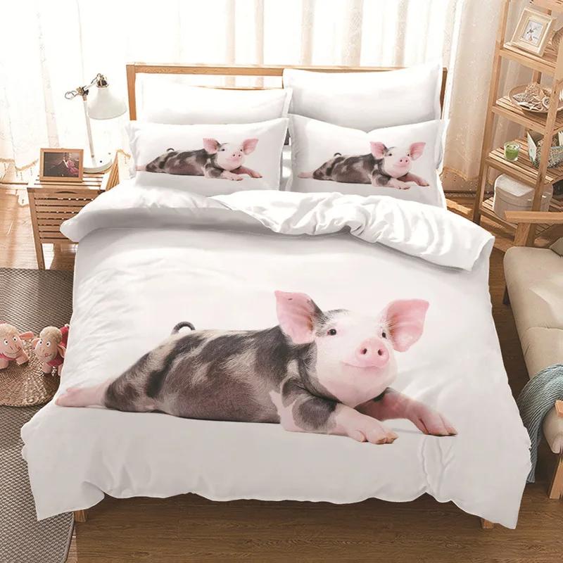 Pig Duvet Cover 3Pcs Lovely Animal Printed Bedding Set Cute Pet Comforter Cover King For Kids Boys Girl Children Bedroom Decor