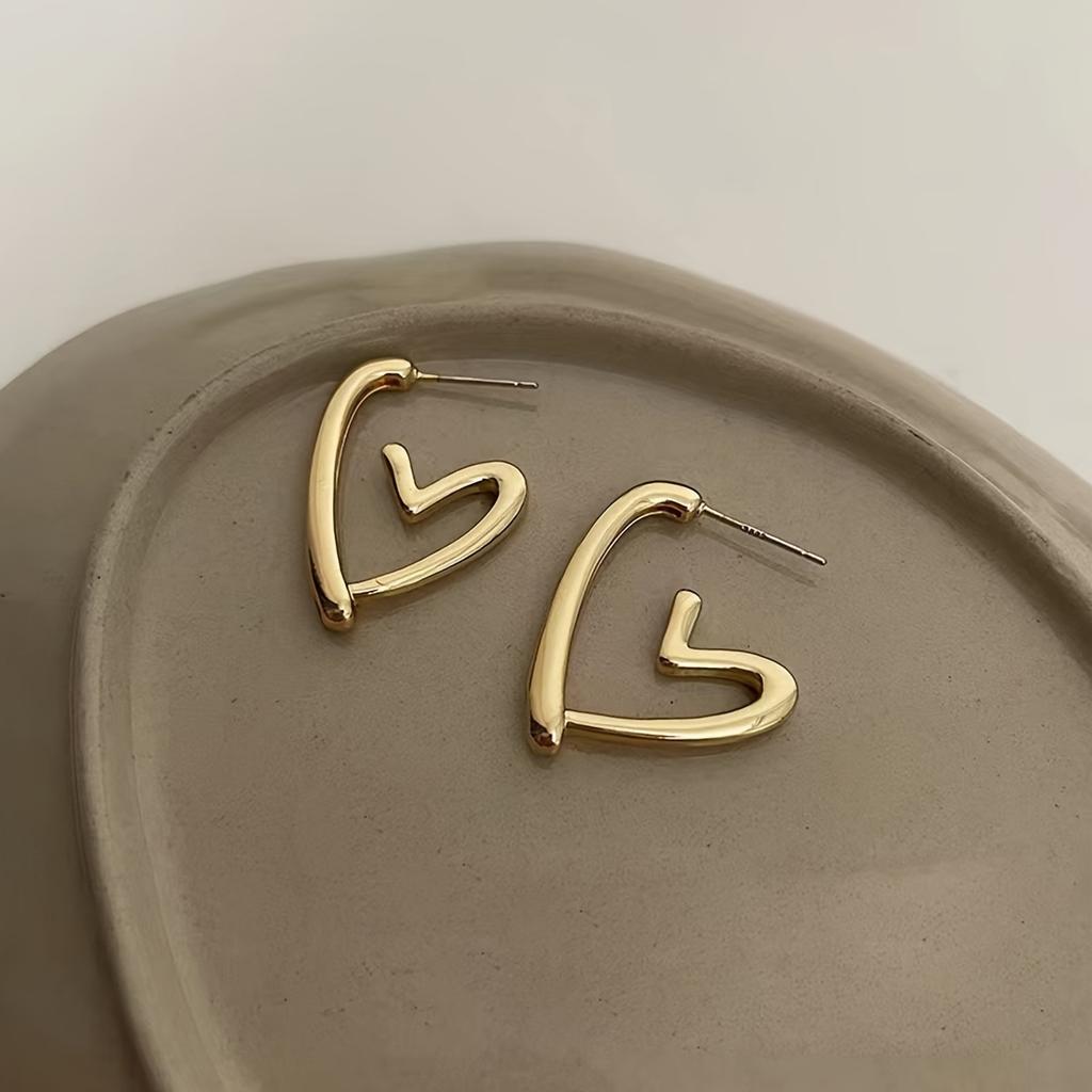 1 Pair 304 Stainless Steel Heart Stud Earrings, 18K Gold Plated, for Valentine/Wedding/Anniversary/Casual Wear, Teenager Gift