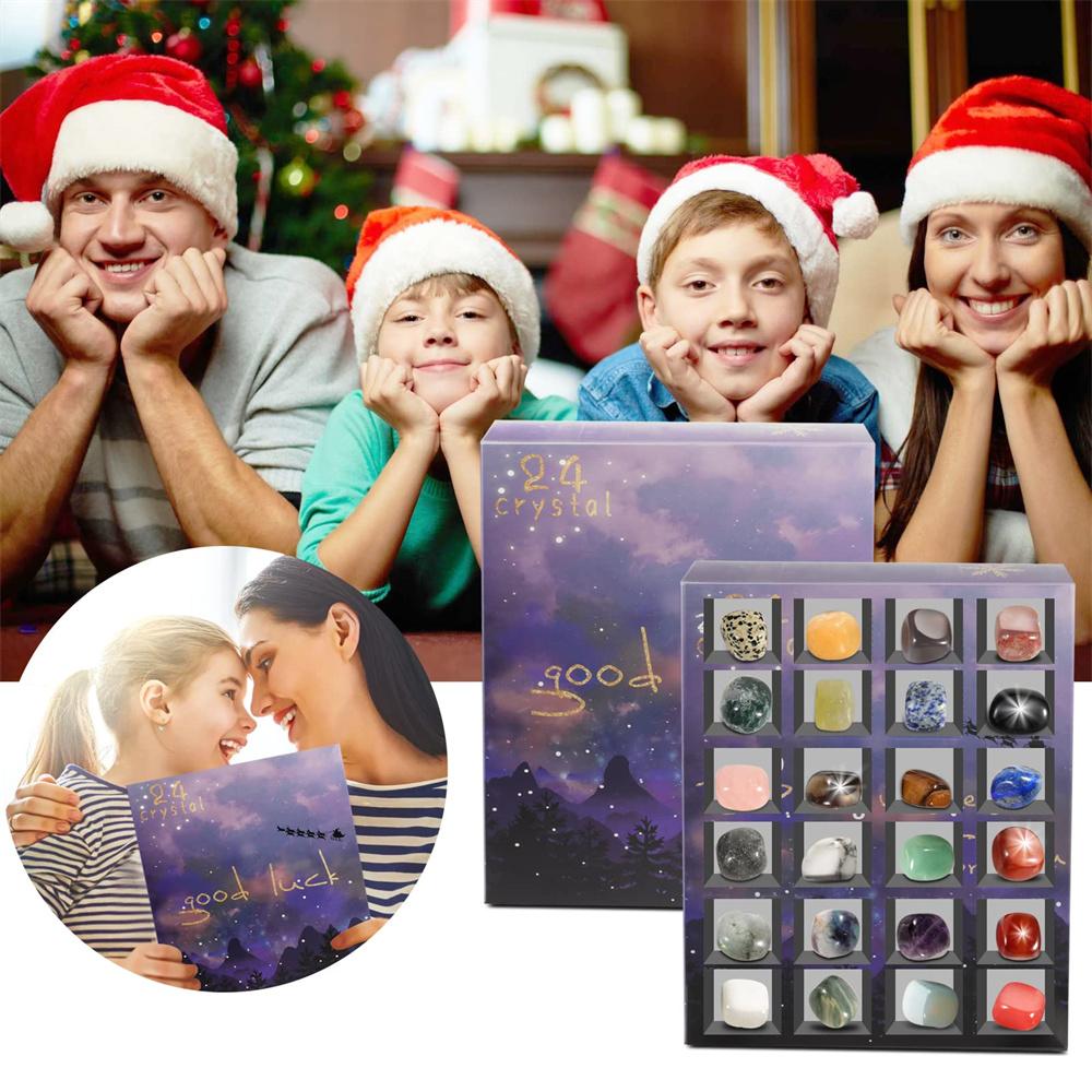 Christmas Advent Calendar With 24 Natural Crystal Agate Stones Minerals Fossils Surprise Blind Box For Kids Geological Learning Collection