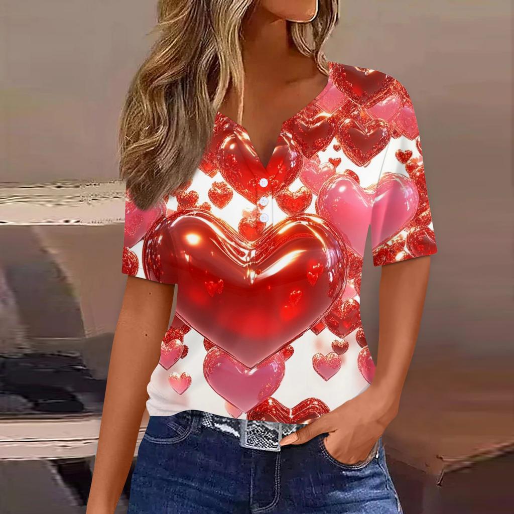 Damen T-Shirt Tee Print Knopf Kurzarm Täglich Wochenende Mode Basic V-Ausschnitt Reguläres Oberteil St. Patrick's Day