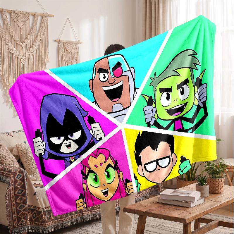 Teen Titans Printed Flannel Blanket, Skin Friendly Warm Throw for Indoor Couch Bed Daily Use