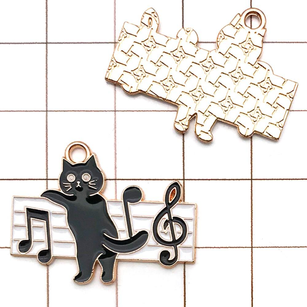 Set of 10 Black & White Enamel Cartoon Cat Music Note Charms for DIY Jewelry