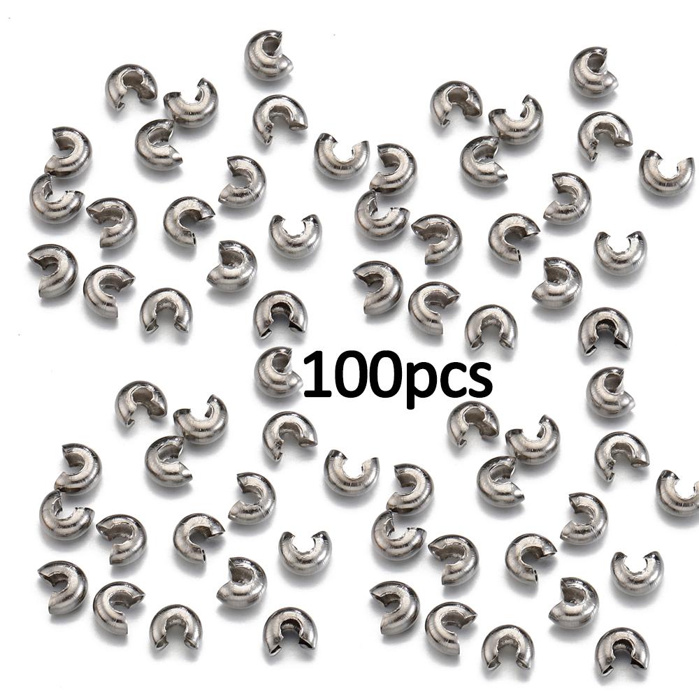 100pcs/20pcs Gold Color Stainless Steel Open Crimp End Beads Covers Stopper Spacer Beads for DIY Jewelry Making Wholesale