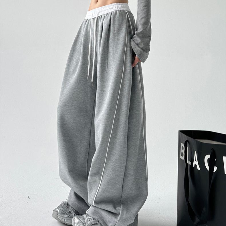 American retro black sweatpants women's spring and autumn new loose casual sweatpants drape wide-leg pants