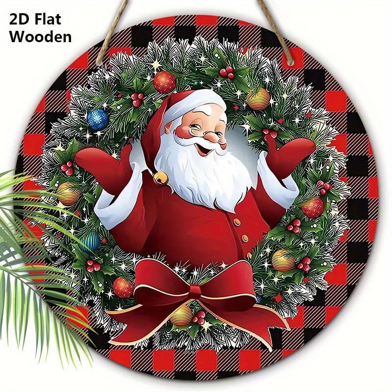 Christmas Wooden Sign with Kindly Santa Claus Pattern - Buffalo Plaid Navidad Sign for Front Door, Wall Hanging Decor - Ideal Christmas Gift