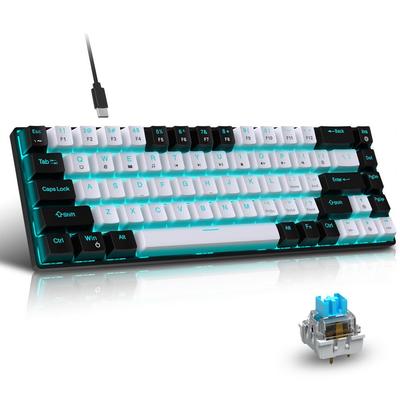 Teclado mecânico com fio 68 teclas hot swap interruptor azul retroiluminação computador desktop teclado para jogos pc