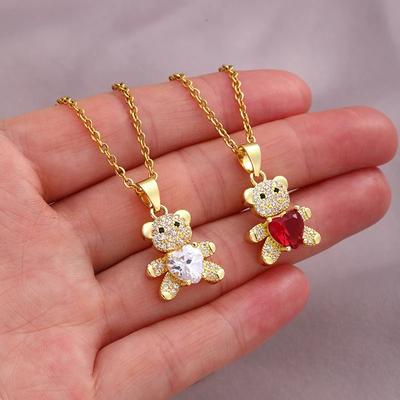 Animal Cute Bear Necklace Women 6 Style Copper Inlaid Zircon Female Charm Fashion Stainless Steel Chain Necklace Jewelry Gift