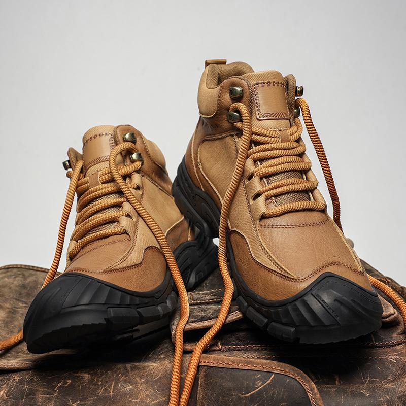 Fashion Non-Slip Men's Lace-Up High Top Shoes New Leather Casual Shoes for Man Retro Motorcycle Boots Fashion Hiking Ankle Boots Botas