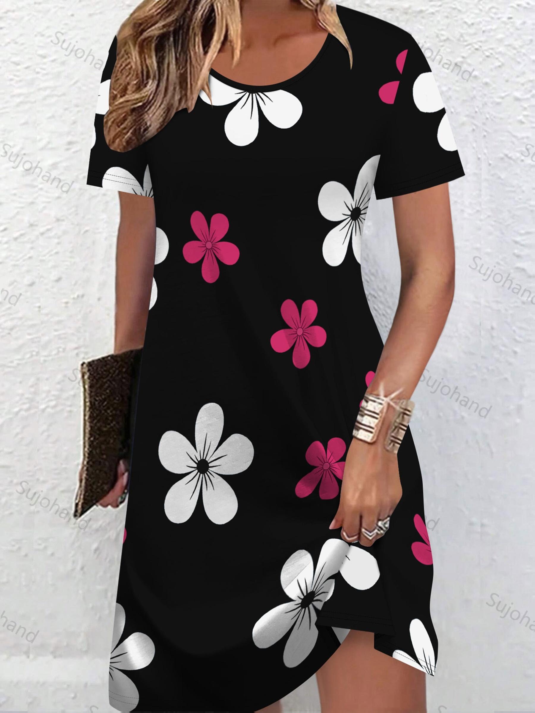 

2D Printed Elegant And Fashionable Casual Minimalist Abstract Floral Graphic Full-Printed Breathable Round-Neck Short-Sleeve T-Shirt Dress. New Summer 3XL дубильна кора