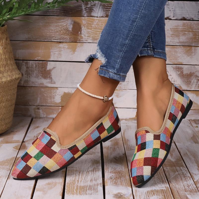 Barevné kostkované ploché boty 2024 Ležérní Sportovní Dámské Plochá Podešev Jednobotka Špičaté Vulkanizované Dámské Boty Zapatillas Mujer