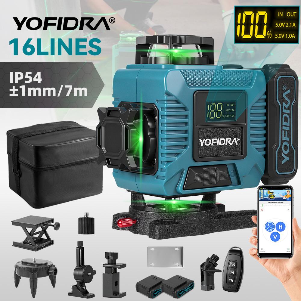 Yofidra 4D Professional Laser Level 16 Lines Horizontal And Vertical With APP Remote Control 360°Self-leveling Laser Levels