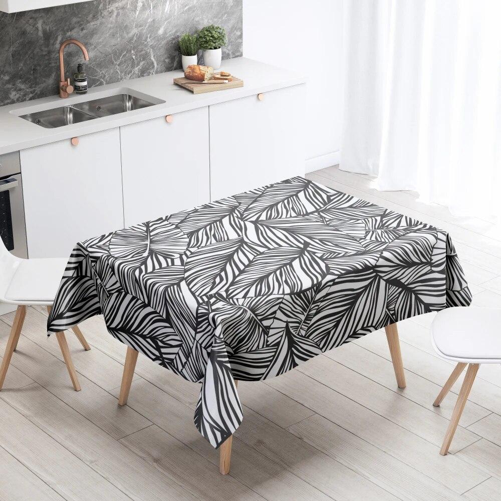 Black and White Corrugated Tablecloth Anti-Stain Waterproof Dining Table Home Decor Rectangular Kitchen Fireplace Countertop