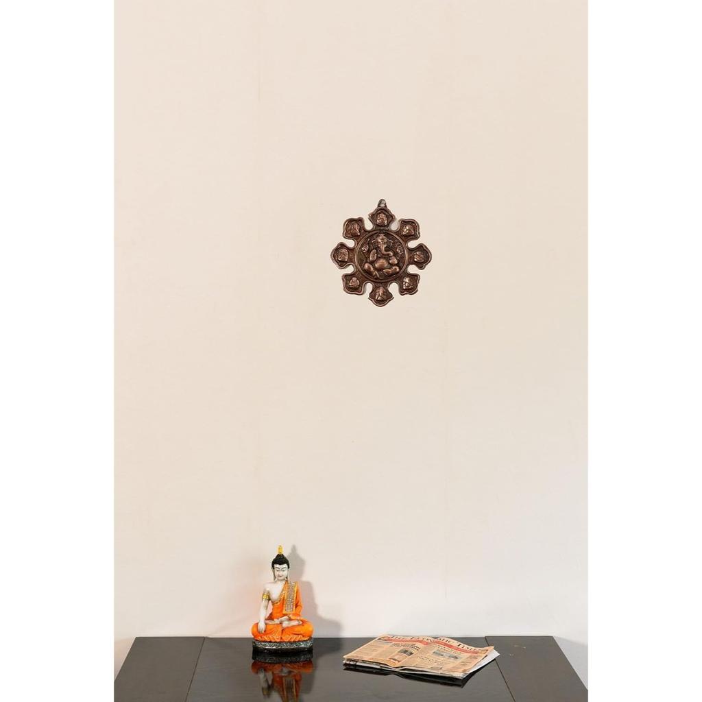 9 Variants of Lord Ganesha Metal Wall Hanging  Brown)