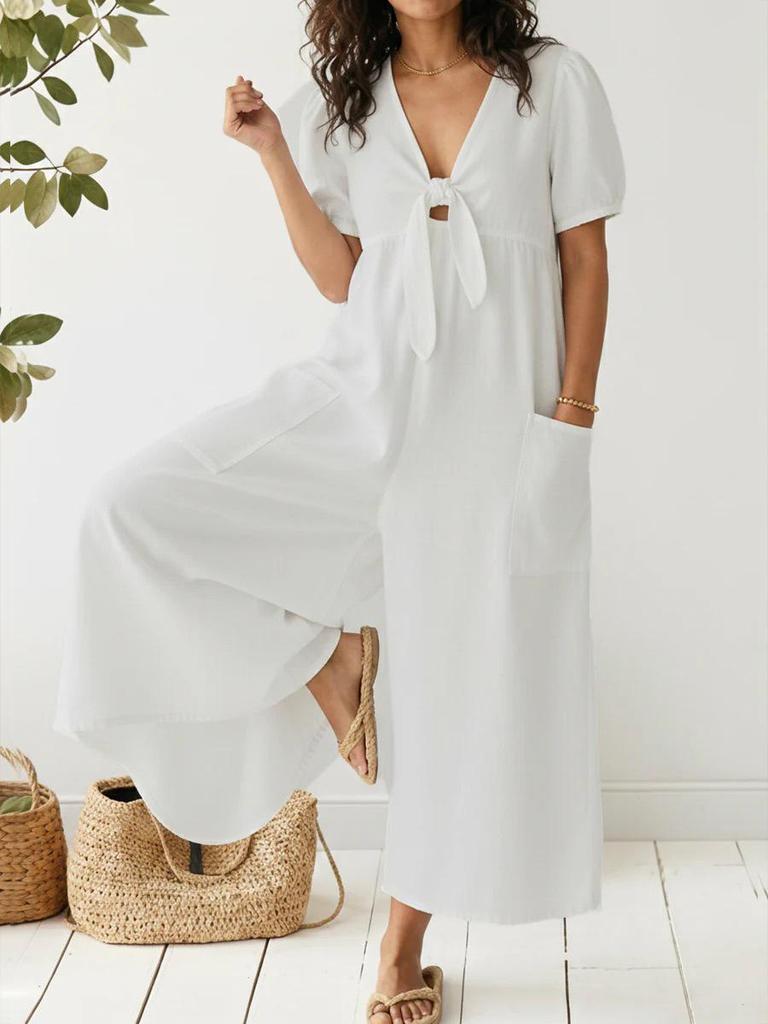 Frühling/Sommer Damen Lässiger Jeans-Overall mit V-Ausschnitt