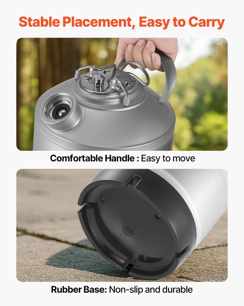 Butoi de curățare, Kit de curățare linie butoi de 6,5L cu conexiune cu cuplor D și bază de cauciuc, Curățător linii bere Folosit pentru curățarea liniilor de bere, Oțel inoxidabil 304