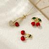 1 Piece Brass Charms 18K Gold Plated Red Cherry Fruit Cubic Zirconia Pendants For Necklace Bracelet Earrings Jewelry Making