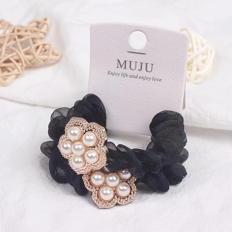 

2pcs Light Luxury Style Pearl Flower Hair Ties Simple Mesh Small Intestine Hair Ring Headband Hair Accessories чёрный