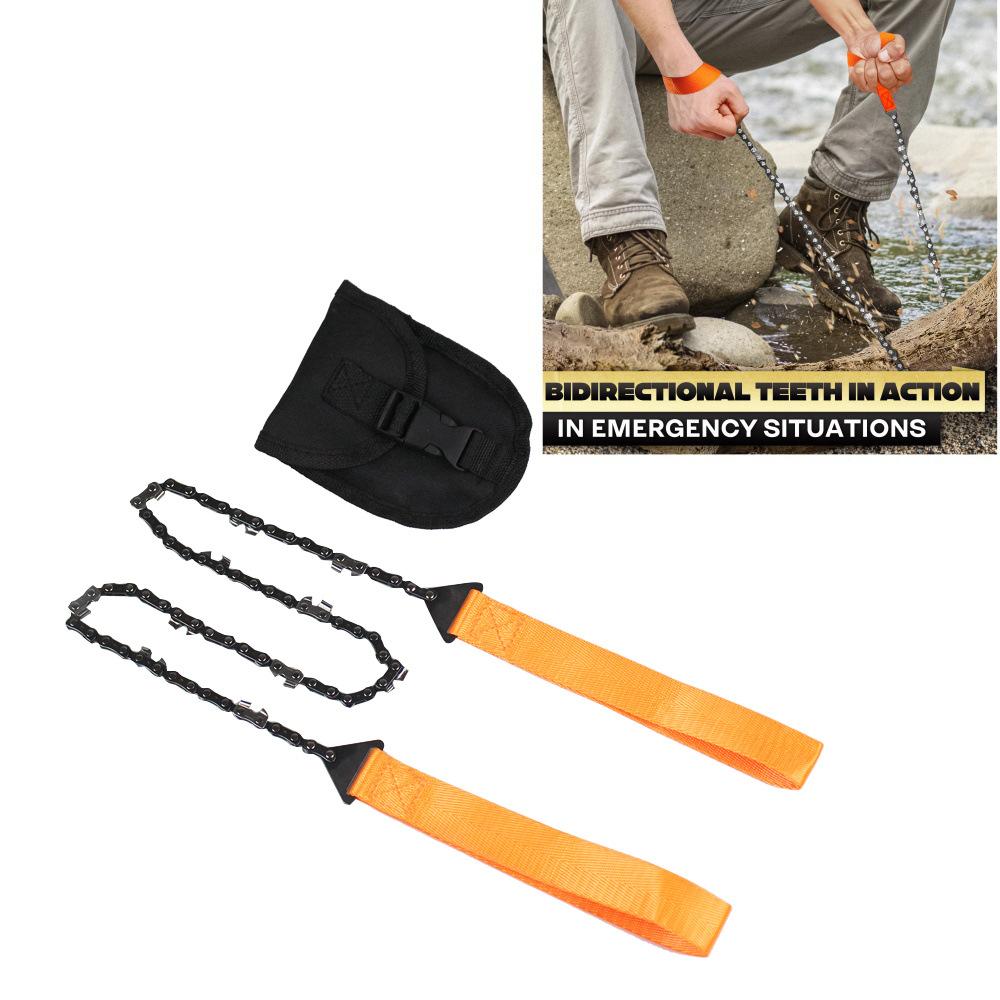 

24 Inch Portable Pocket Hand Chain Saw Outdoor Survival Tool with 11 Sharp Teeth Hardened Steel Blade and Nylon Handles for Camping Hiking One Size