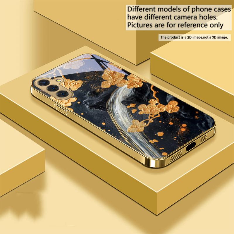 Goldener Zweig For Samsung A 01 52S A04 A05S A10 A12 13 22 23 24 36 42 M02 Note 10 20Ultra 8 9 Goldene Glas-Handyhülle
