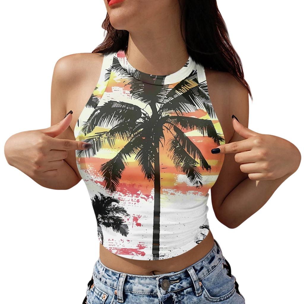 Women's Fashion Hawaii Print Sleeveless Base Tank Top