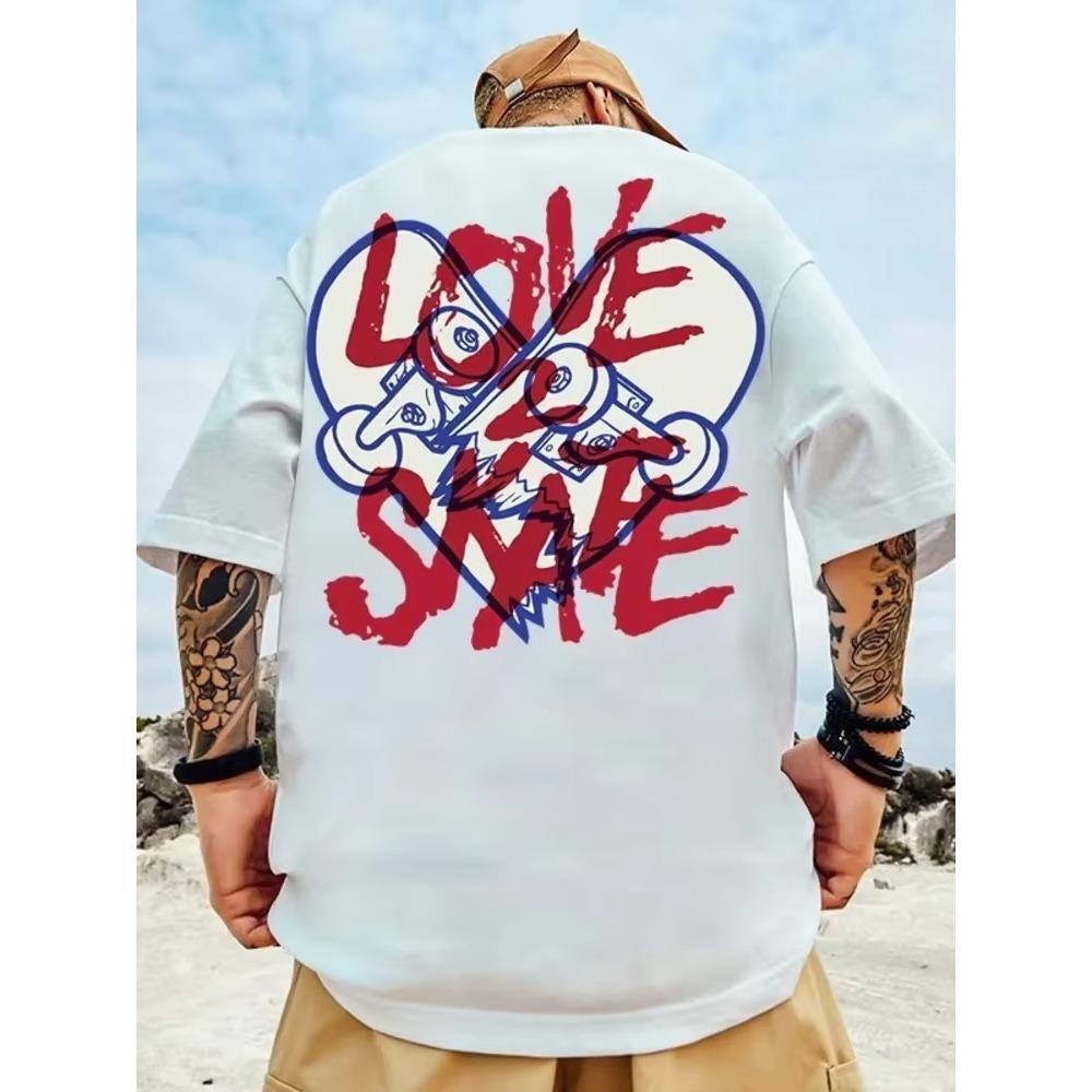 

Летняя новая повседневная свободная футболка с короткими рукавами, мужская модная свободная футболка с принтом, большой размер 8XL, хип-хоп, парная одежда, короткий рукав, хлопковый топ S белый