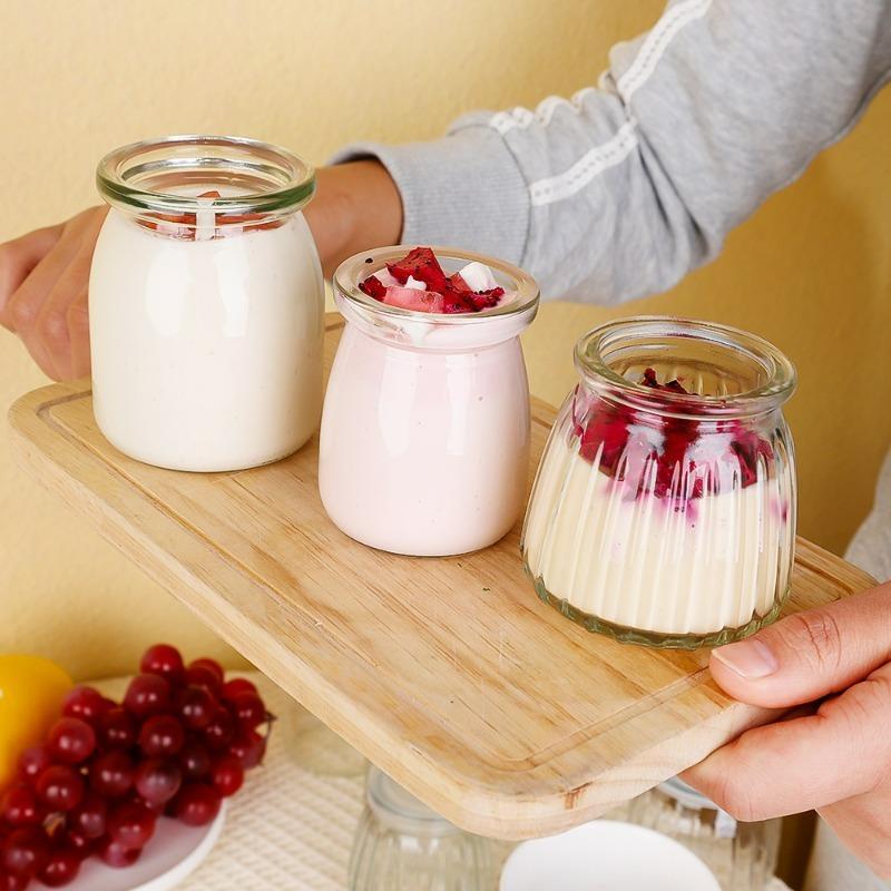 100/150/200ML Pudding Glass Bottle with PE Lids Clear Jars for Yogurt Jam Honey Home Kitchen Baking Accessories Creative Gifts