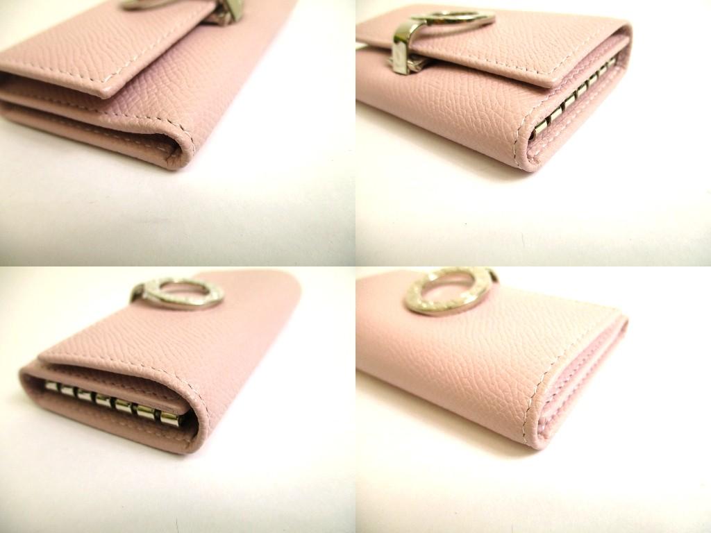 Authentic BVLGARI Light Pink Leather Logo Clip 6 Pics Key Chain #b031  Open Box
