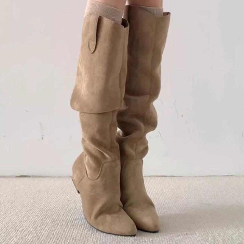 Long Boots Women Suede Heeled Shoes Designer Dress New Knee High Boots Woman 2025 Casual Goth Chelsea Botas Para Mujer
